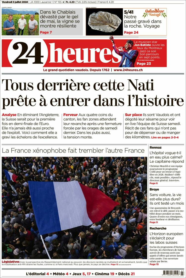 Portada de 24 Heures (Suiza)