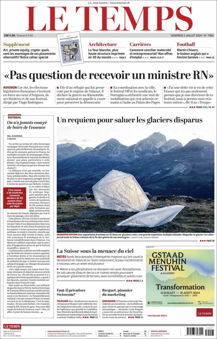 Portada de Le Matin (Suiza)