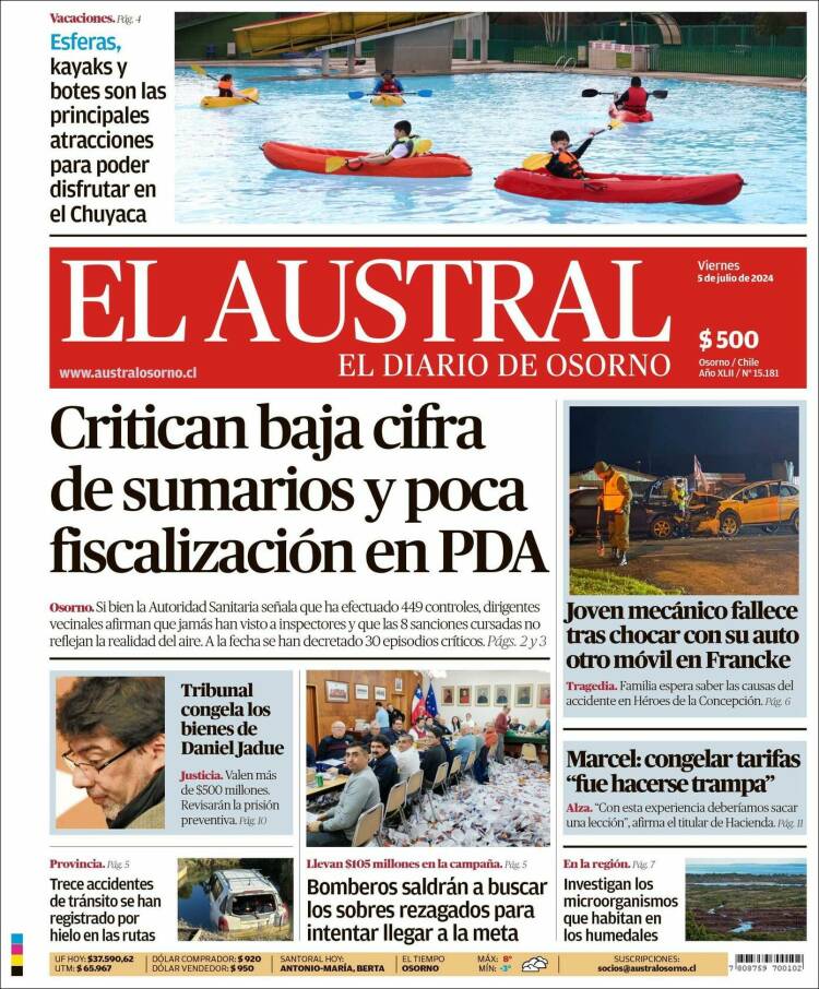 Portada de El Austral de Osorno (Chile)