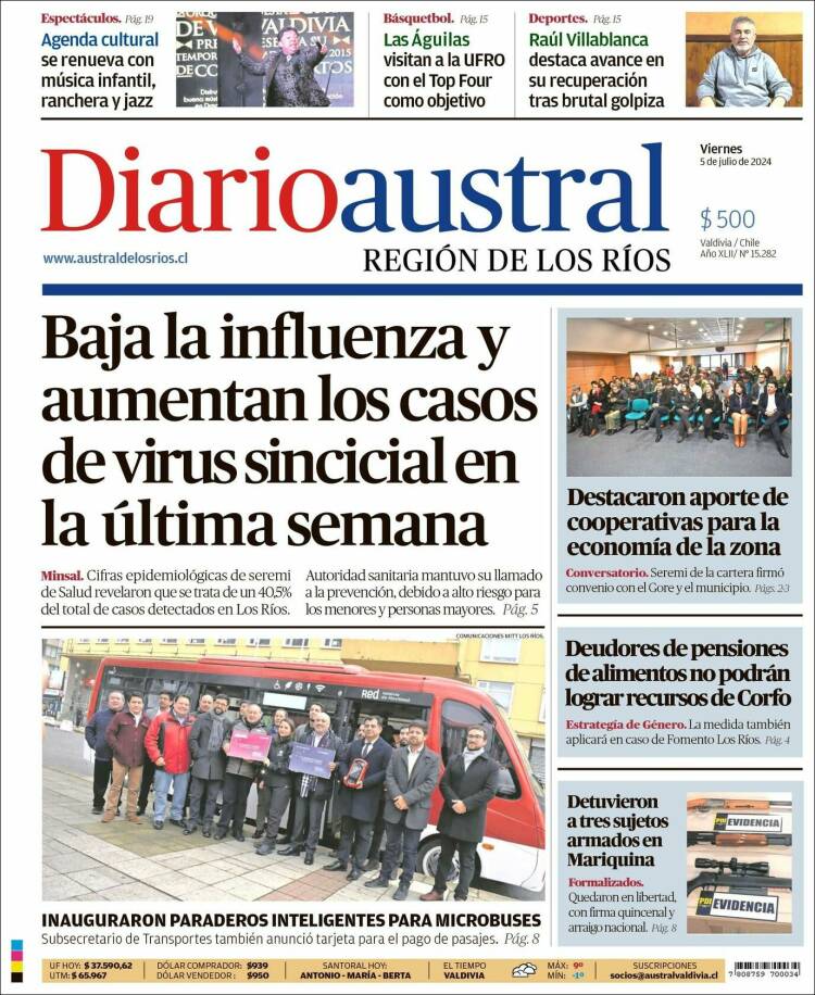 Portada de El Diario Austral de Valdivia (Chile)