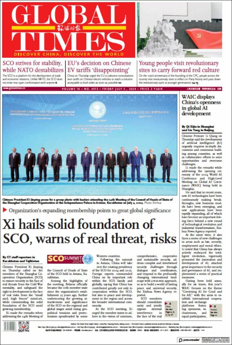 Portada de The Global Times (China)