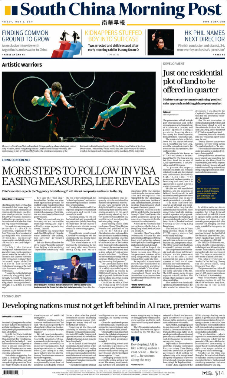 Portada de South China Morning Post (China)