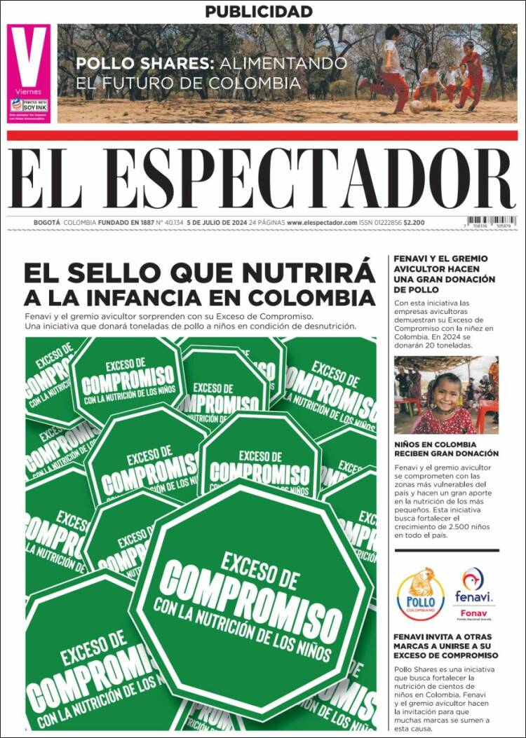 Portada de El Espectador (Colombia)