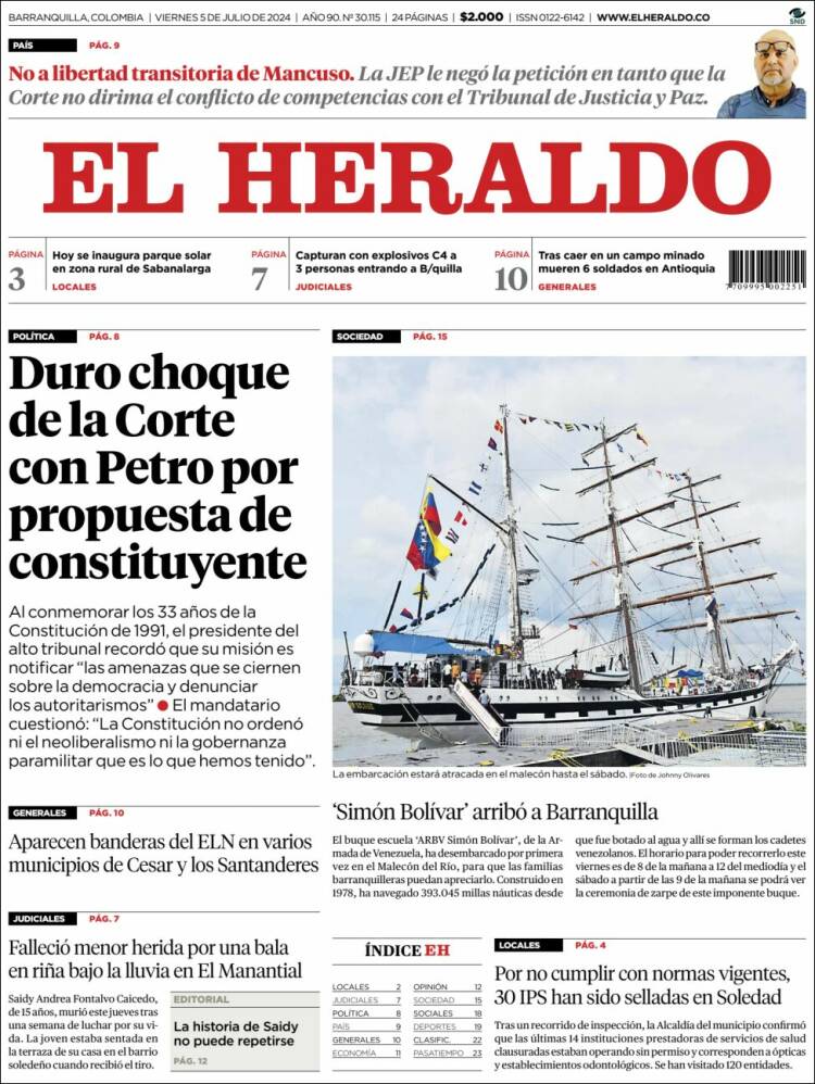 Portada de El Heraldo (Colombia)