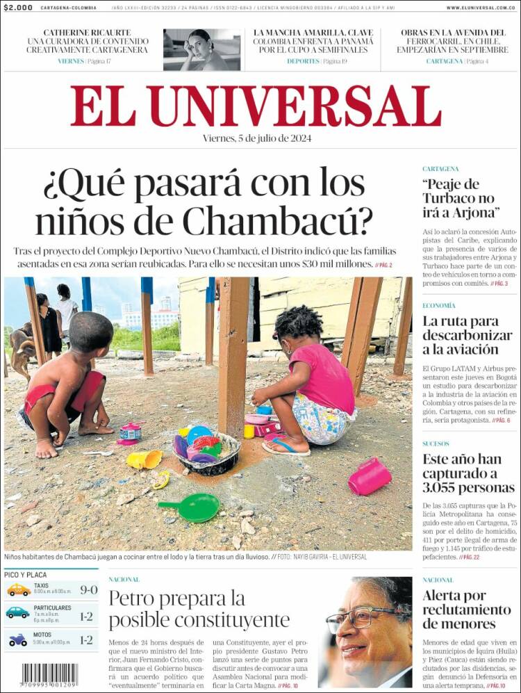 Portada de El Universal (Colombia)