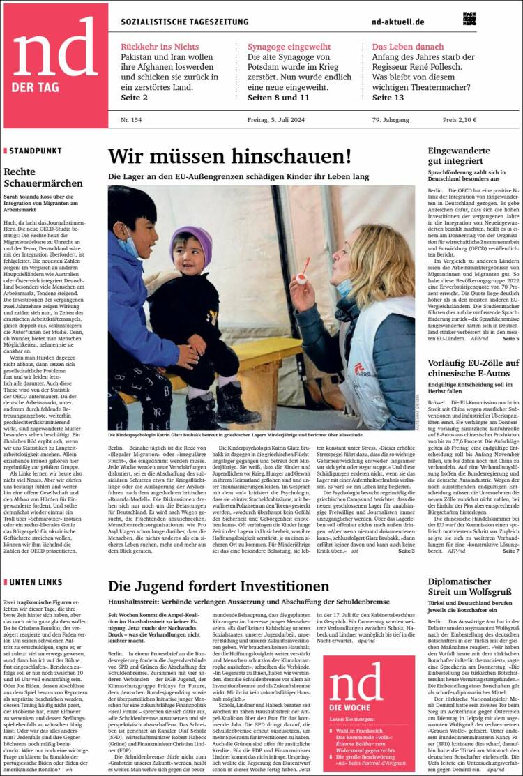 Portada de Neues Deutschland (Alemania)
