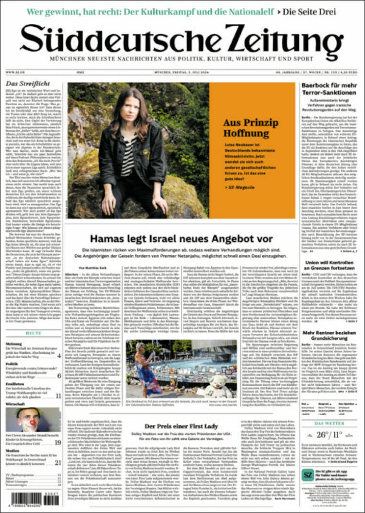 Portada de Sueddeutsche (Alemania)