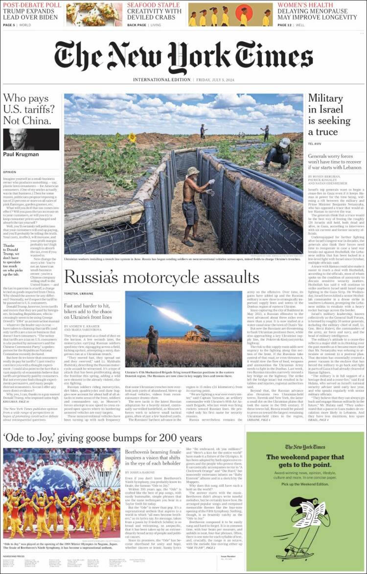 Portada de International New York Times (Europa)