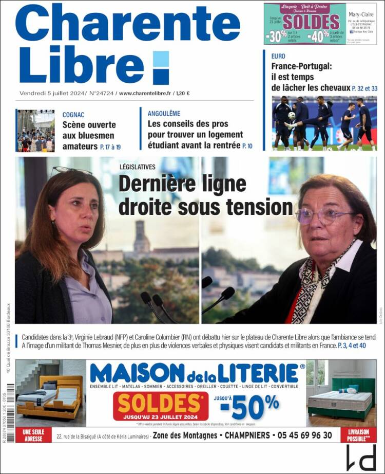 Portada de Charente Libre (Francia)