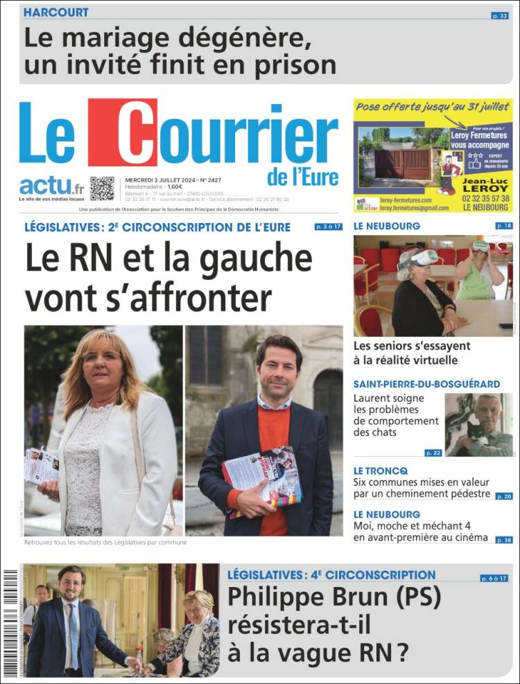 Portada de Le Courrier de l'Ouest (Francia)