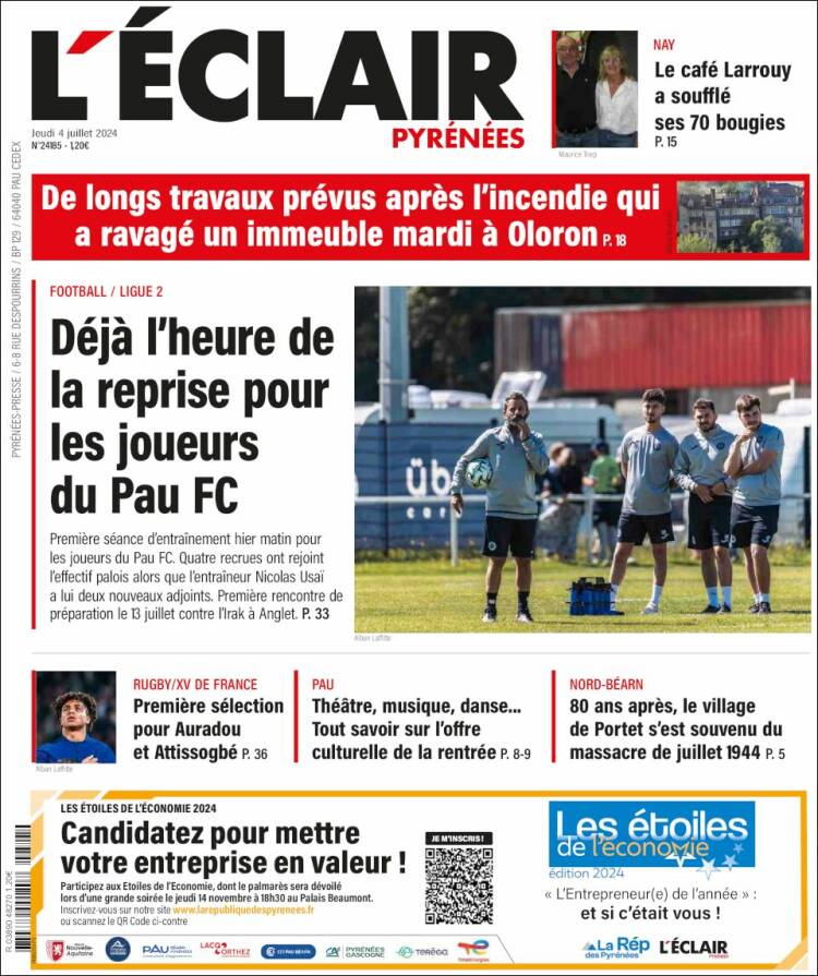 Portada de L'Eclair des Pyrénées (Francia)