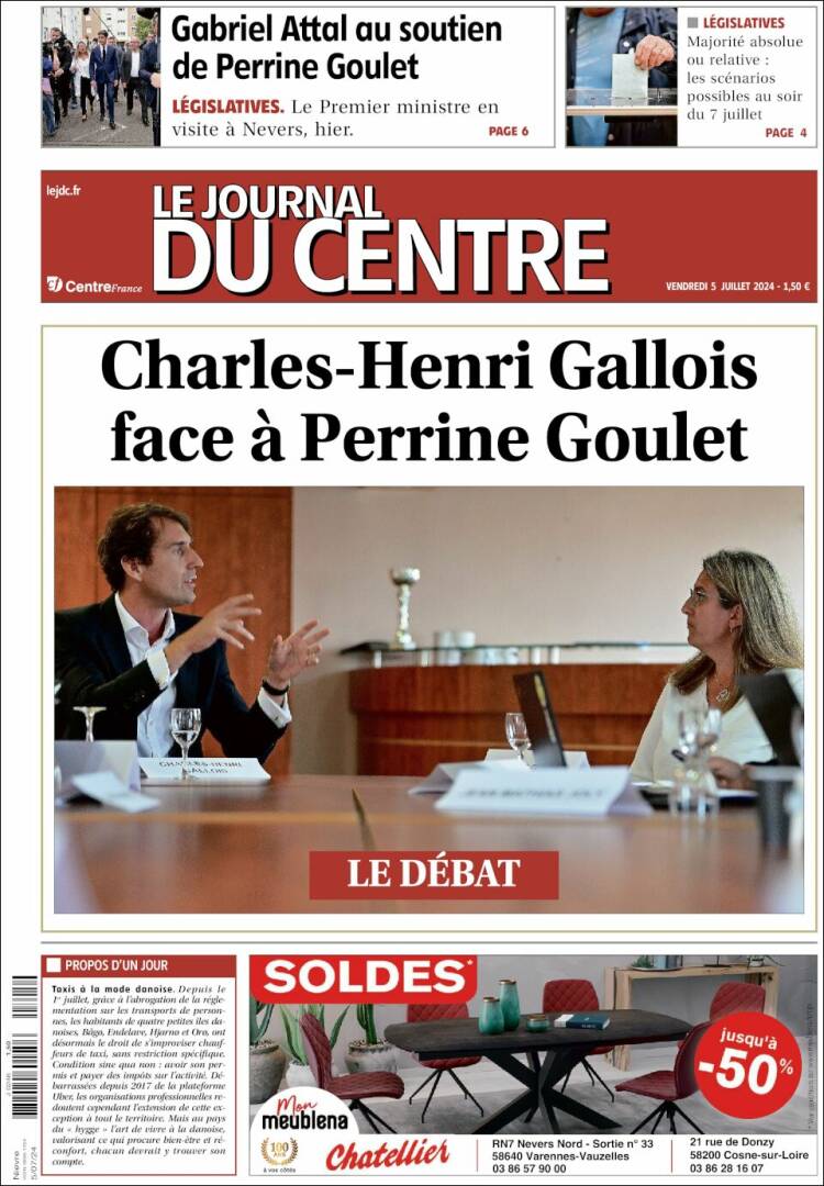 Portada de Le Journal du Centre (Francia)