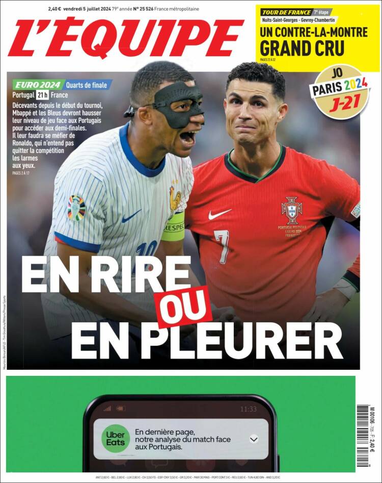 Portada de L'Equipe (Francia)