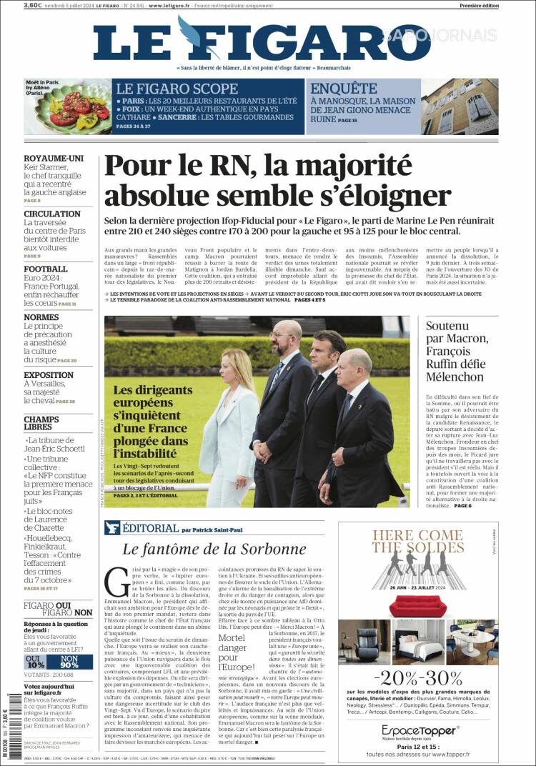 Portada de Le Figaro (Francia)