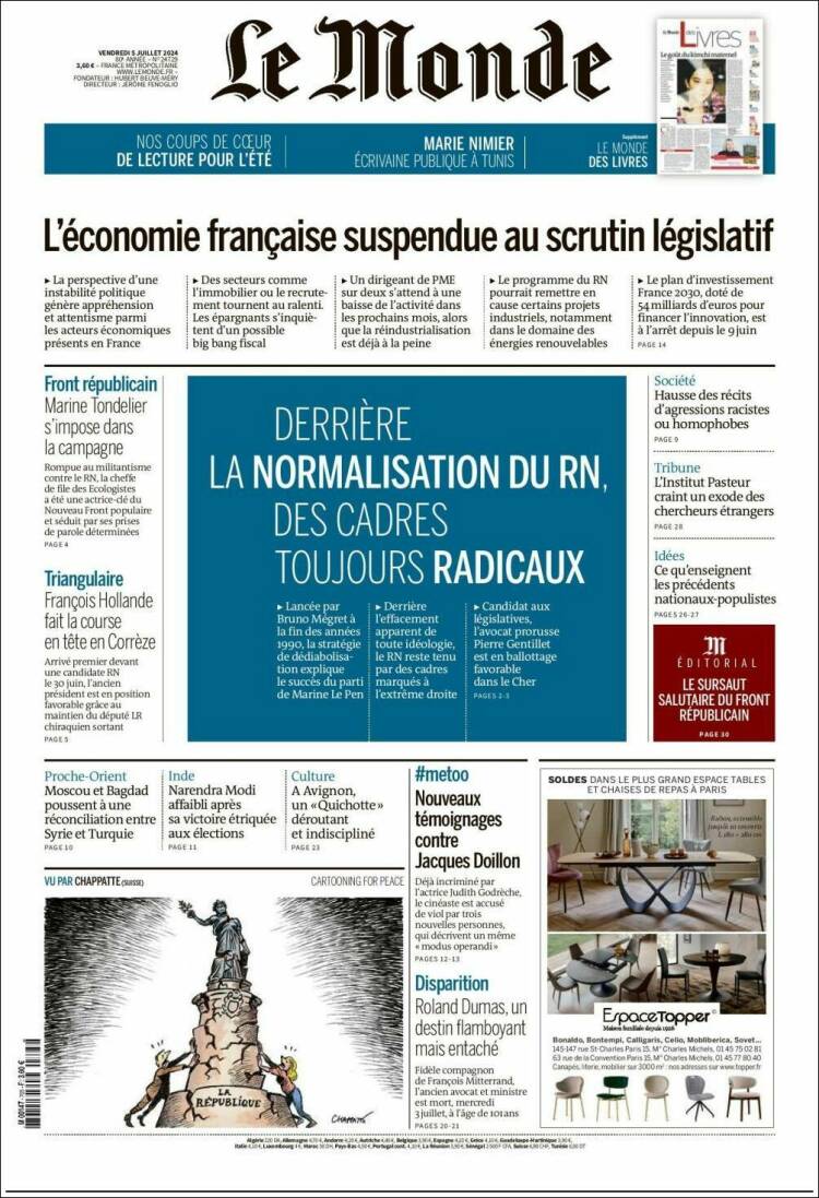 Portada de Le Monde (Francia)