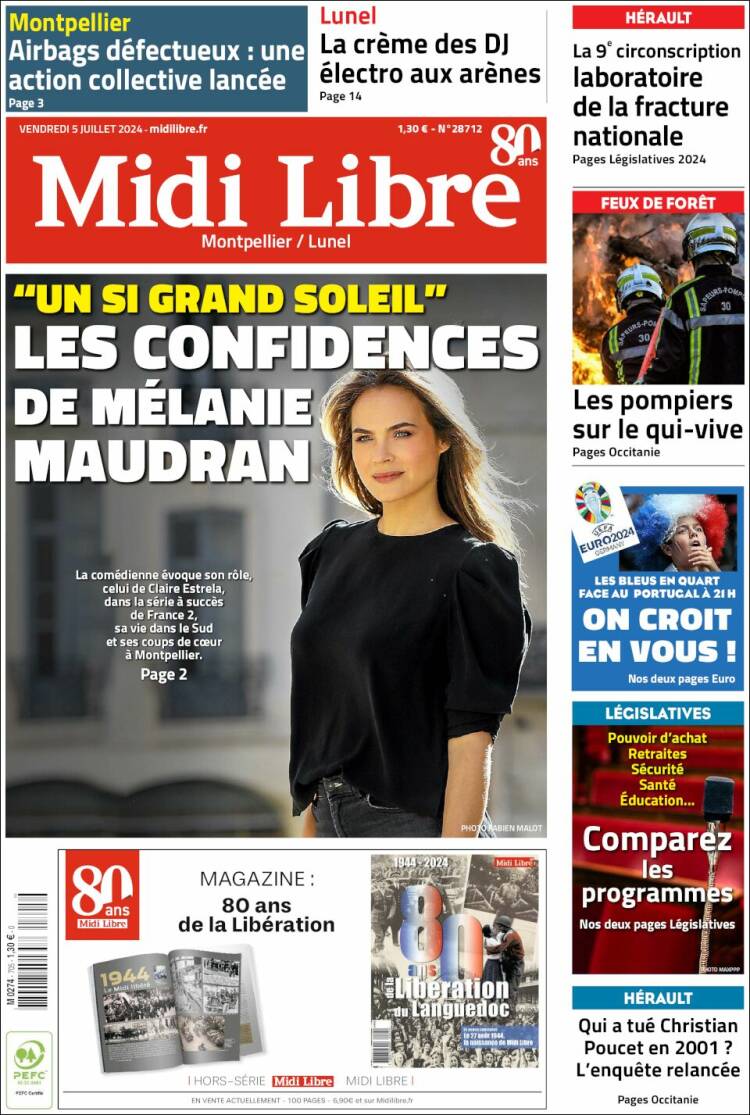 Portada de Midi Libre (Francia)