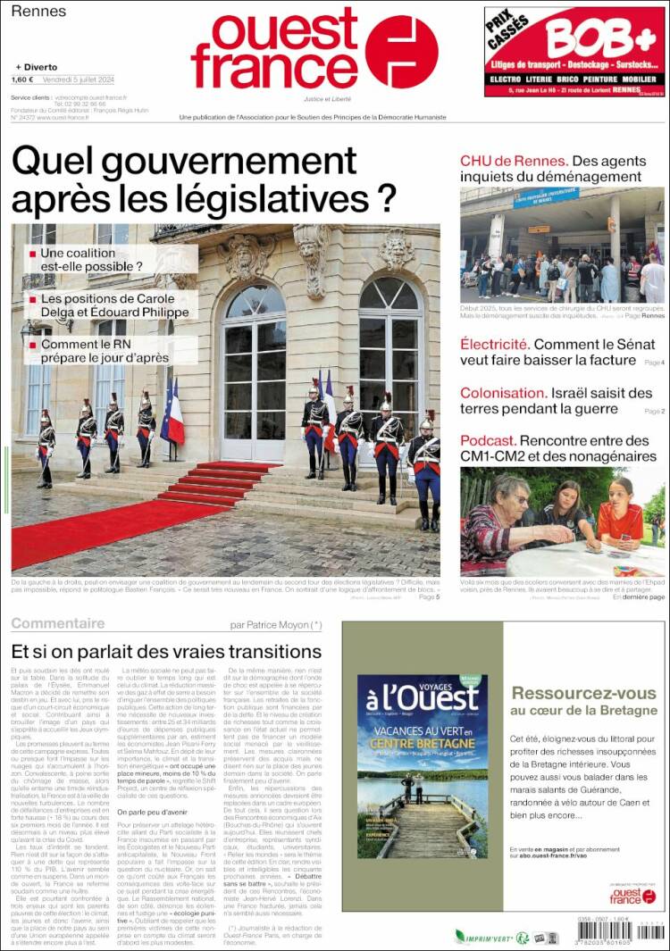 Portada de Ouest France (Francia)