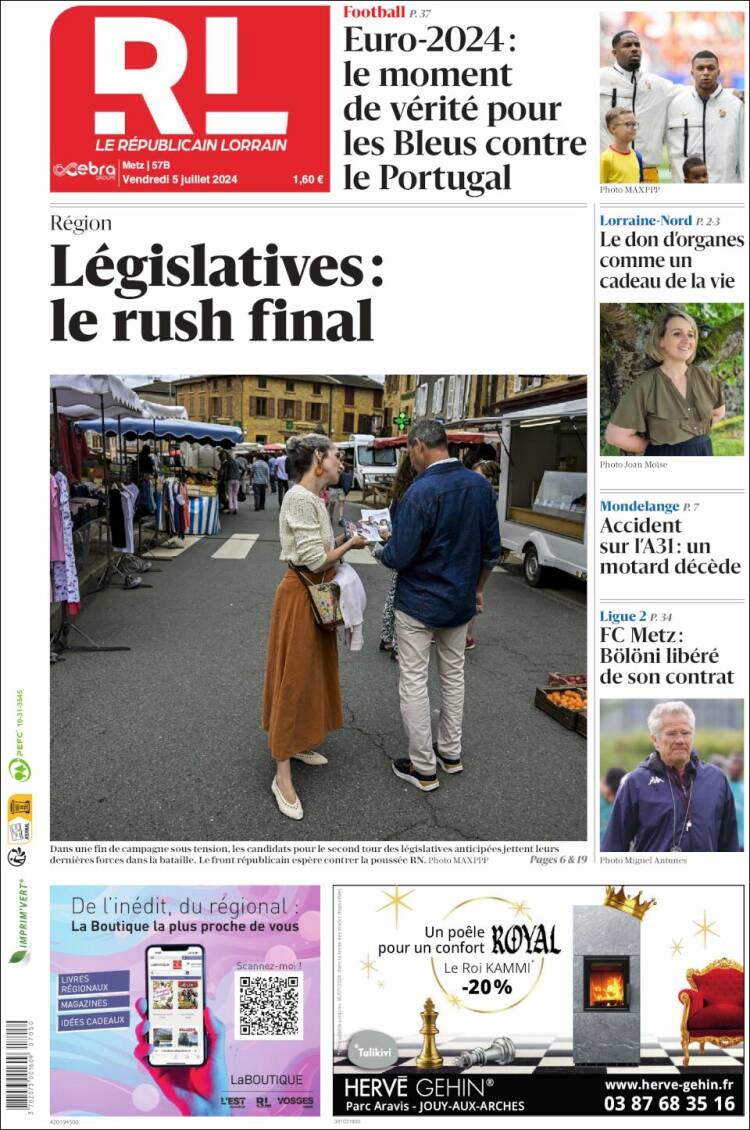 Portada de Le Republicain Lorrain (Francia)