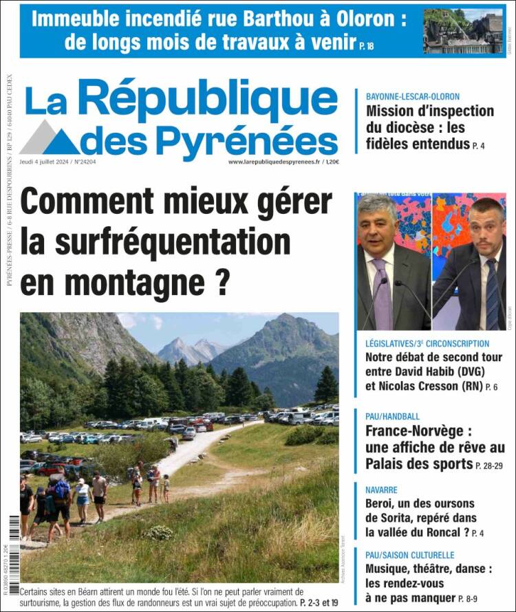 Portada de La République des Pyrénées (Francia)