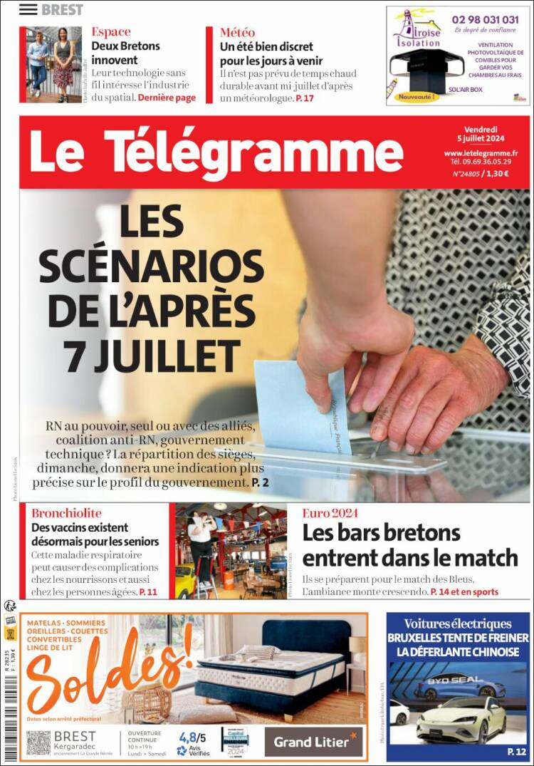 Portada de Télégramme (Francia)