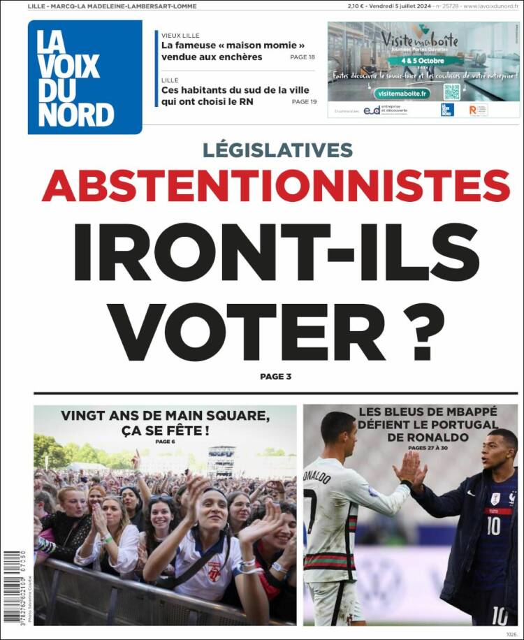 Portada de La Voix du Nord (Francia)