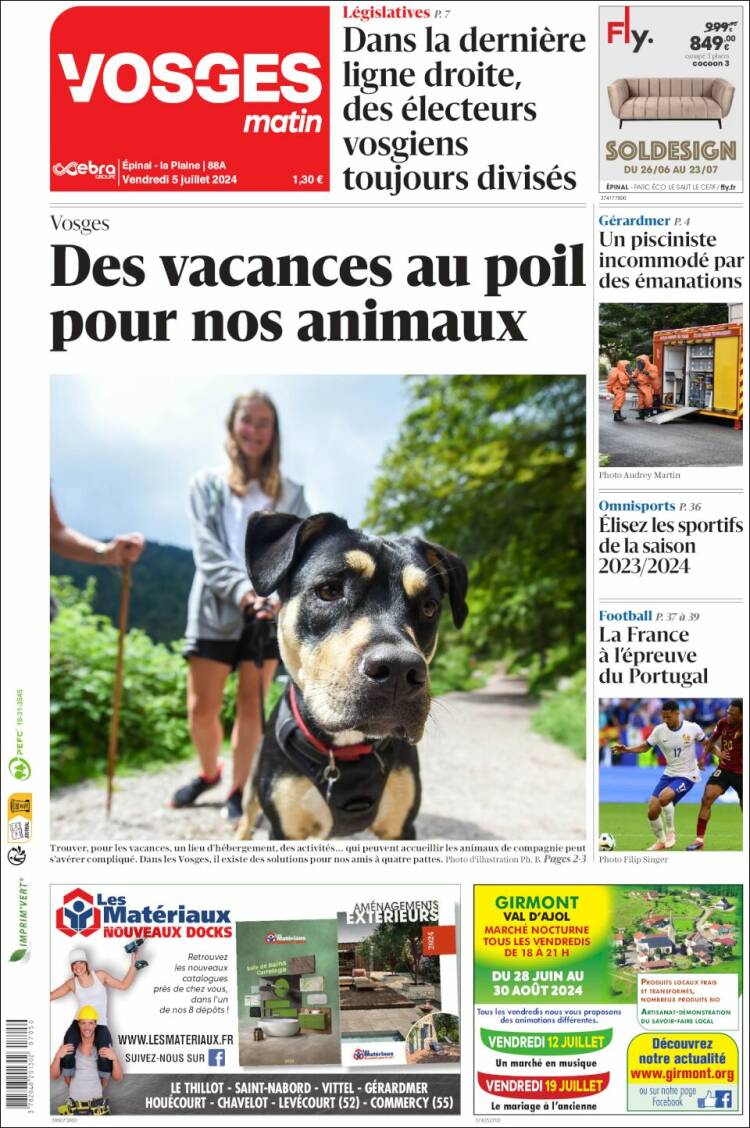 Portada de Vosges Matin (Francia)