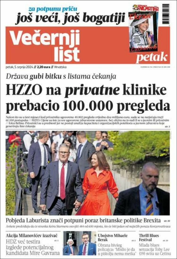 Portada de Večernji (Croacia)