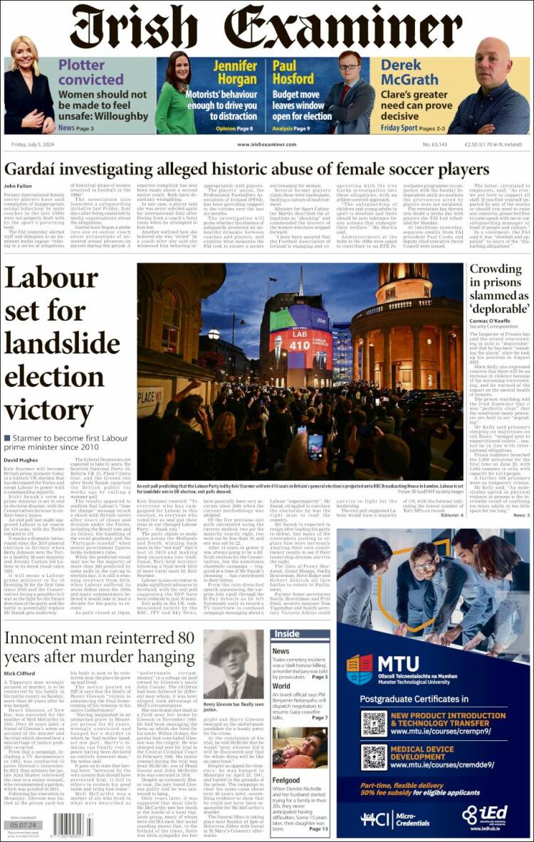 Portada de Irish Examiner (Irlanda)