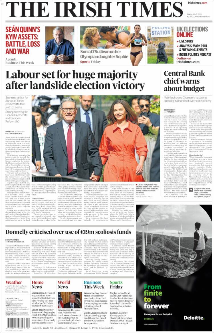 Portada de Irish Times (Irlanda)