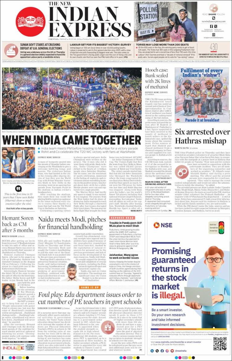 Portada de New Indian Express (India)
