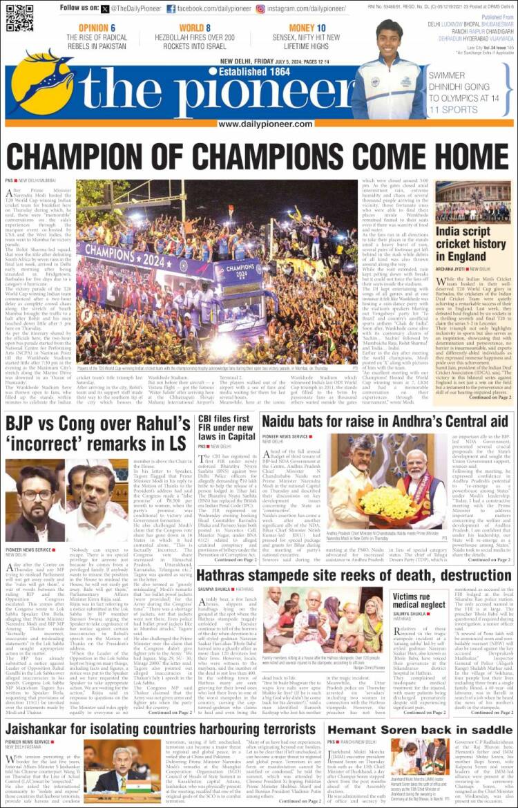 Portada de The Pioneer (India)