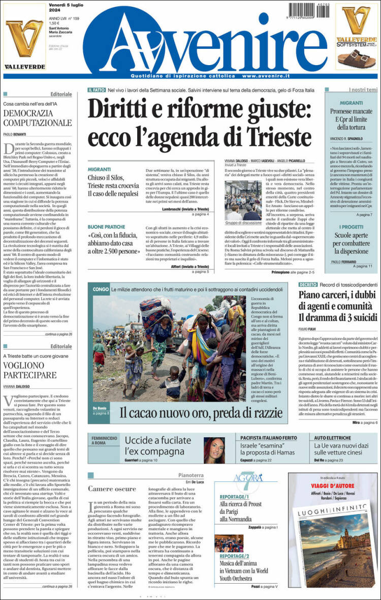 Portada de Avvenire (Italia)