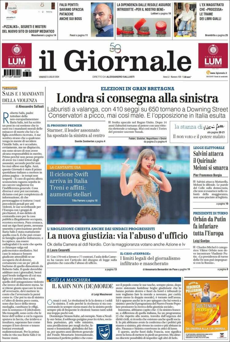 Portada de il Giornale (Italia)