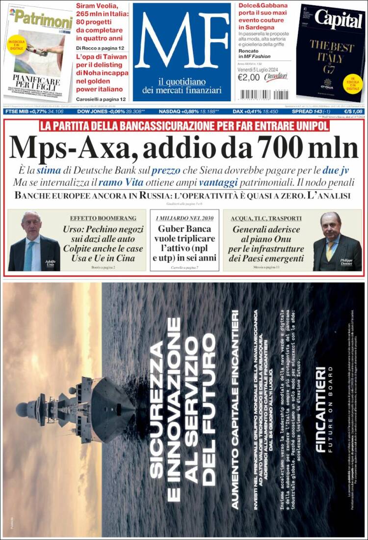 Portada de Milano Finanza (Italia)