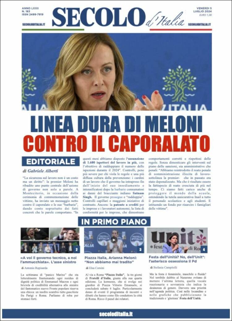 Portada de Secolo d'Italia (Italia)