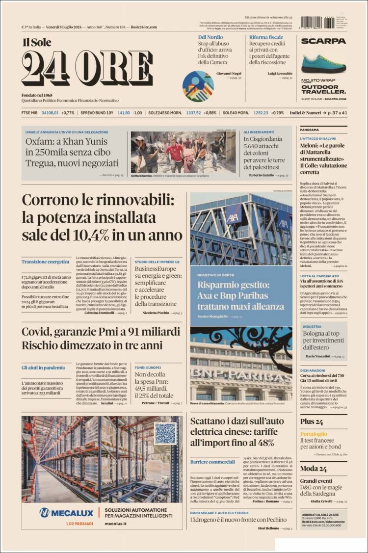 Portada de Il Sole 24 ORE (Italia)