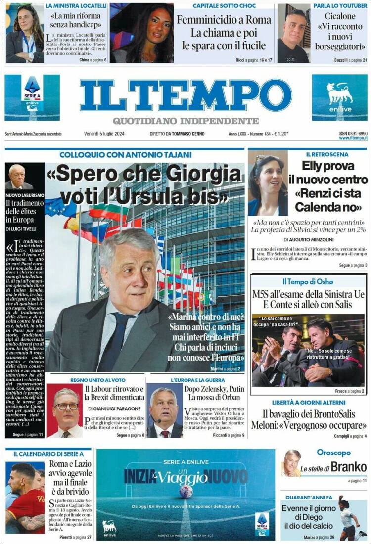 Portada de Il Tempo (Italia)