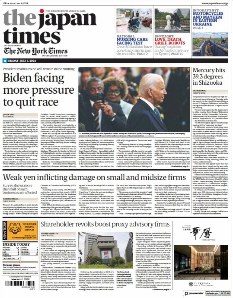 Portada de The Japan Times (Jap&oacute;n)