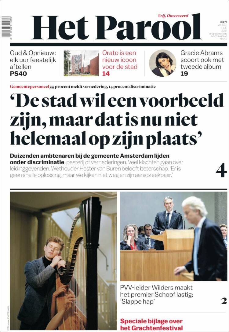 Portada de Het Parool (Pa&iacute;ses Bajos)