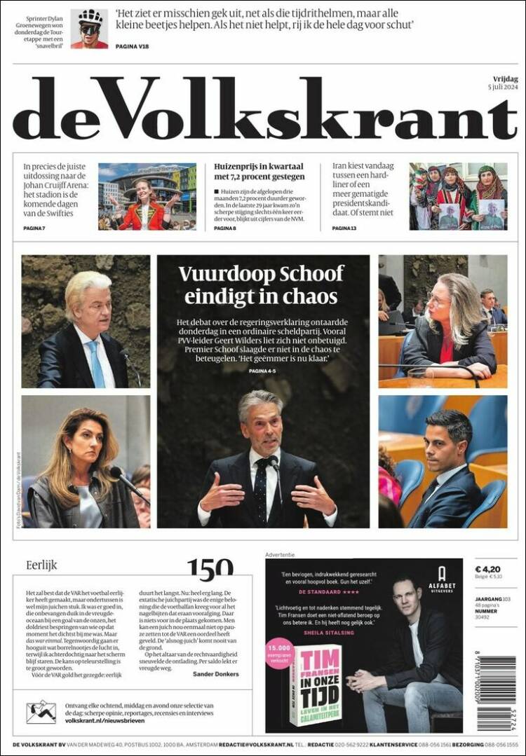 Portada de De Volkskrant (Pa&iacute;ses Bajos)