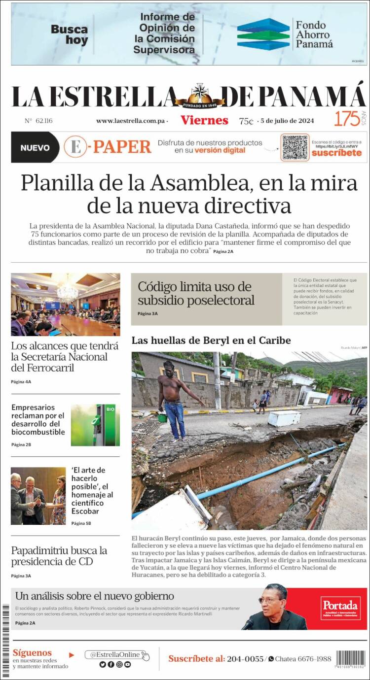 Portada de La Estrella de Panamá (Panam&aacute;)