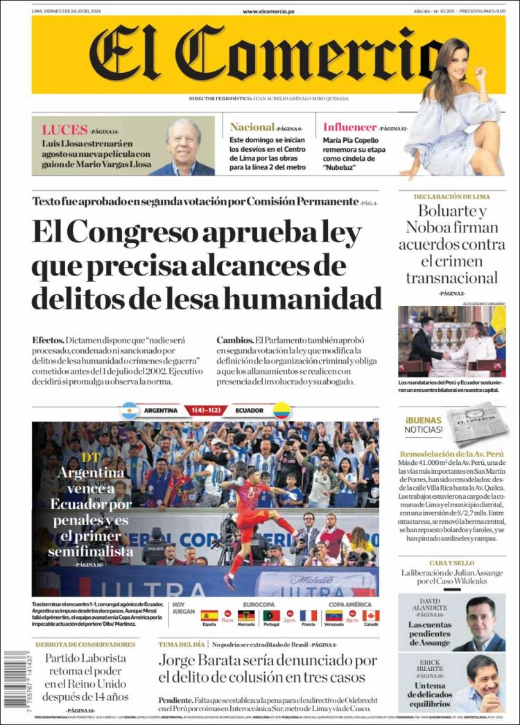 Portada de El Comercio (Per&uacute;)