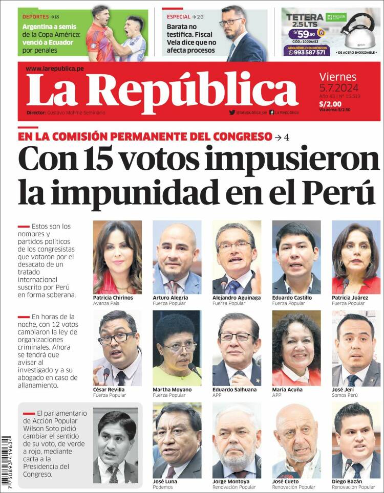 Portada de La Republica (Per&uacute;)