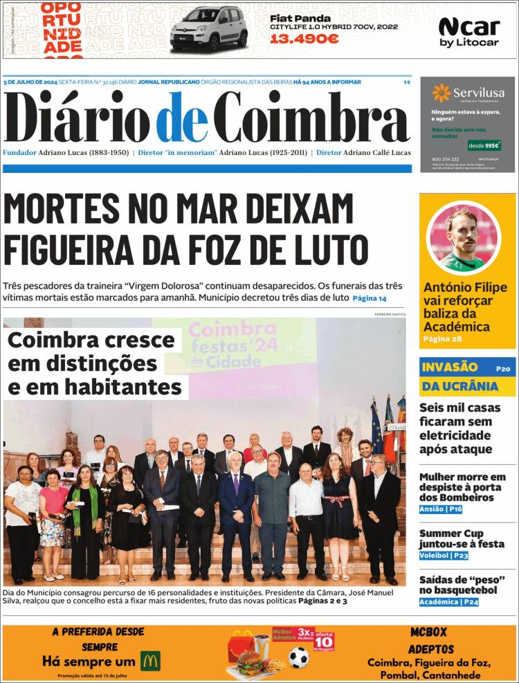 Portada de Diário de Coimbra (Portugal)