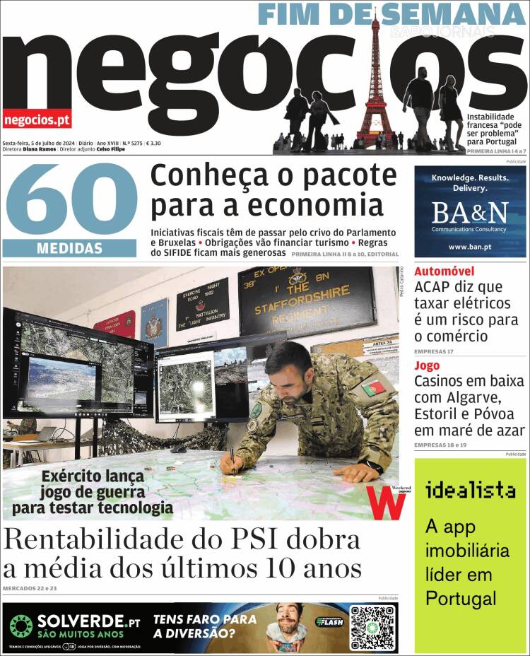 Portada de Jornal de Negócios (Portugal)