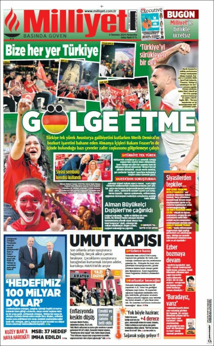Portada de Milliyet (Turqu&iacute;a)