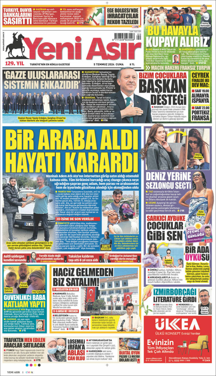 Portada de Yeni Asır (Turqu&iacute;a)