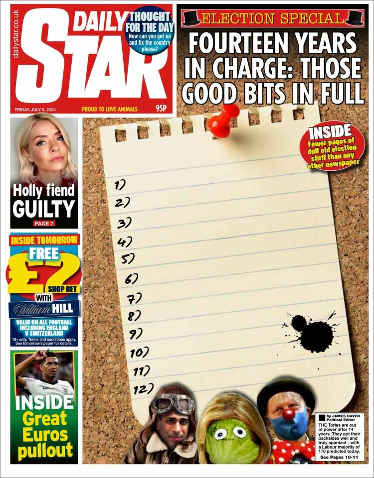 Portada de Daily Star (Reino Unido)