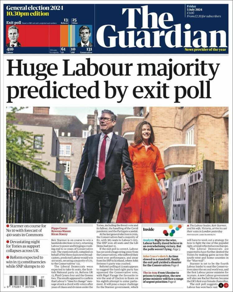 Portada de The Guardian (Reino Unido)