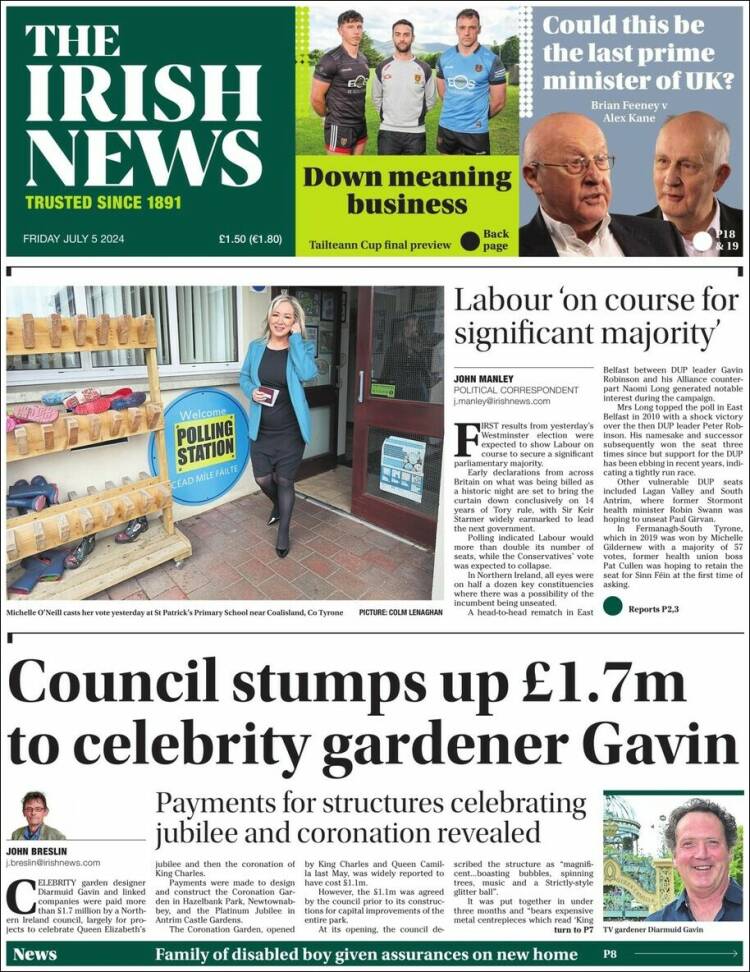 Portada de Irish News (Reino Unido)